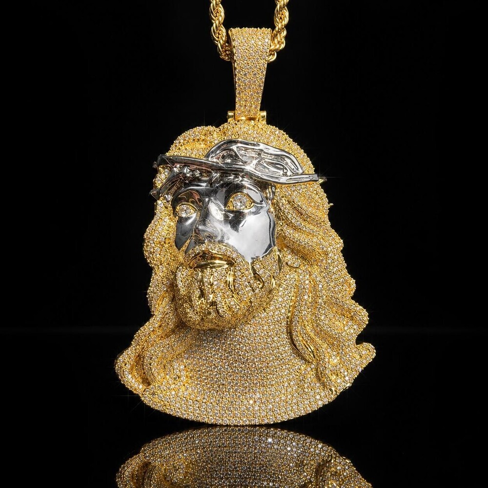 Iced Out Jesus Piece Pendant, Silver Rope Chain, CZ Hip Hop Necklace - Picture 8 of 9